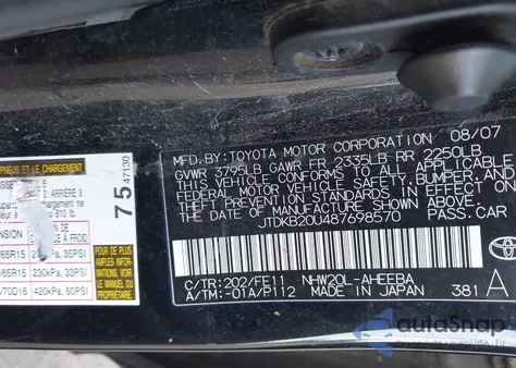 2008 Toyota Prius z USA, uszkodzony, nr VIN JTDKB20U487698570